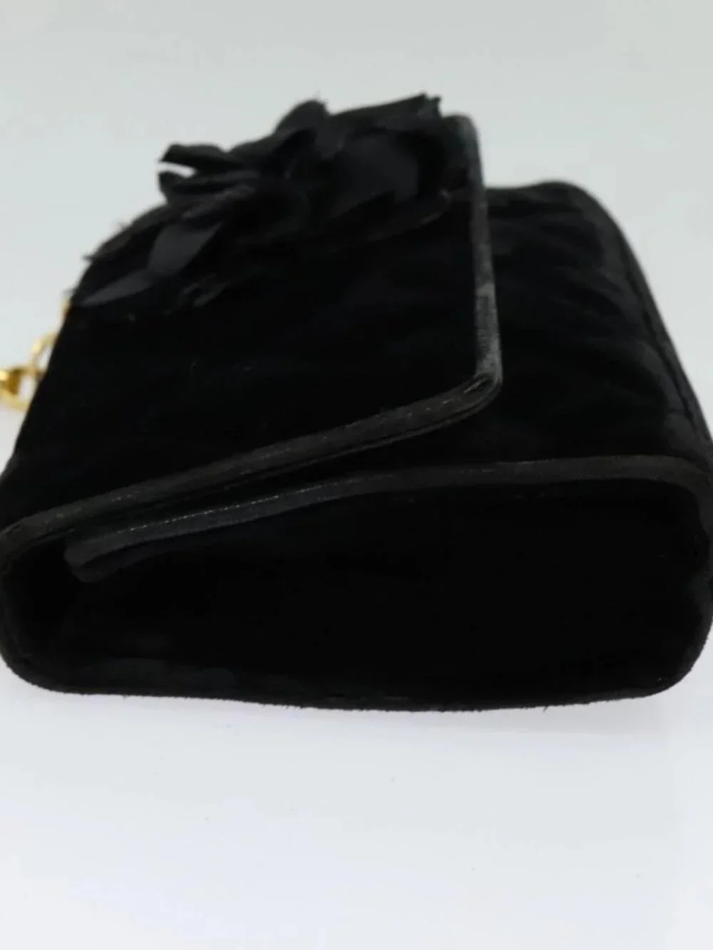 CHANEL Matelasse Camellia Chain Shoulder Bag Velor Black Gold CC Auth bs26015